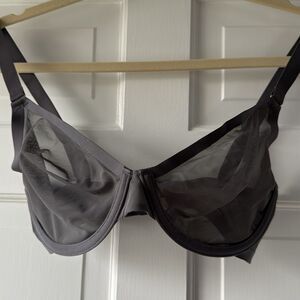 NWT CUUP THE PLUNGE SLATE GRAY SHEER UNLINED MESH BRA SIZE 30G